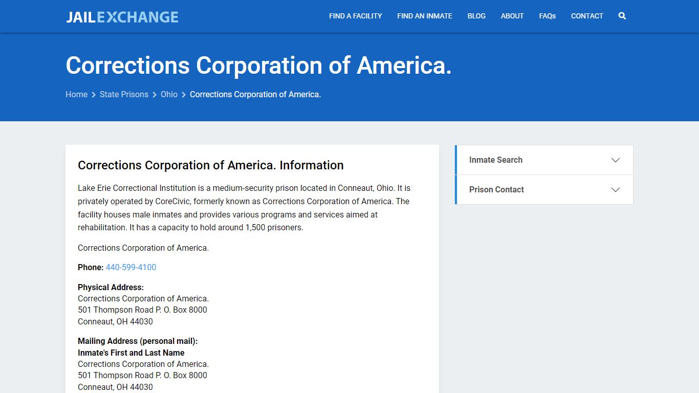 Corrections Corporation of America. Inmate Search, OH - Jail Exchange